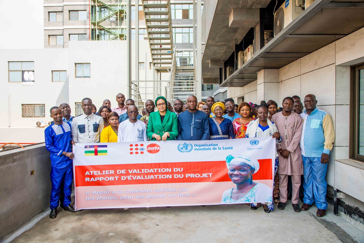 UNFPARCA's tweet photo. #EnCours : Atelier de validation du rapport d’évaluation du projet PBF intitulé : « Appui à la cohésion sociale par les jeunes pour les jeunes en République Centrafricaine » https://t.co/3GaFAuk7Fs