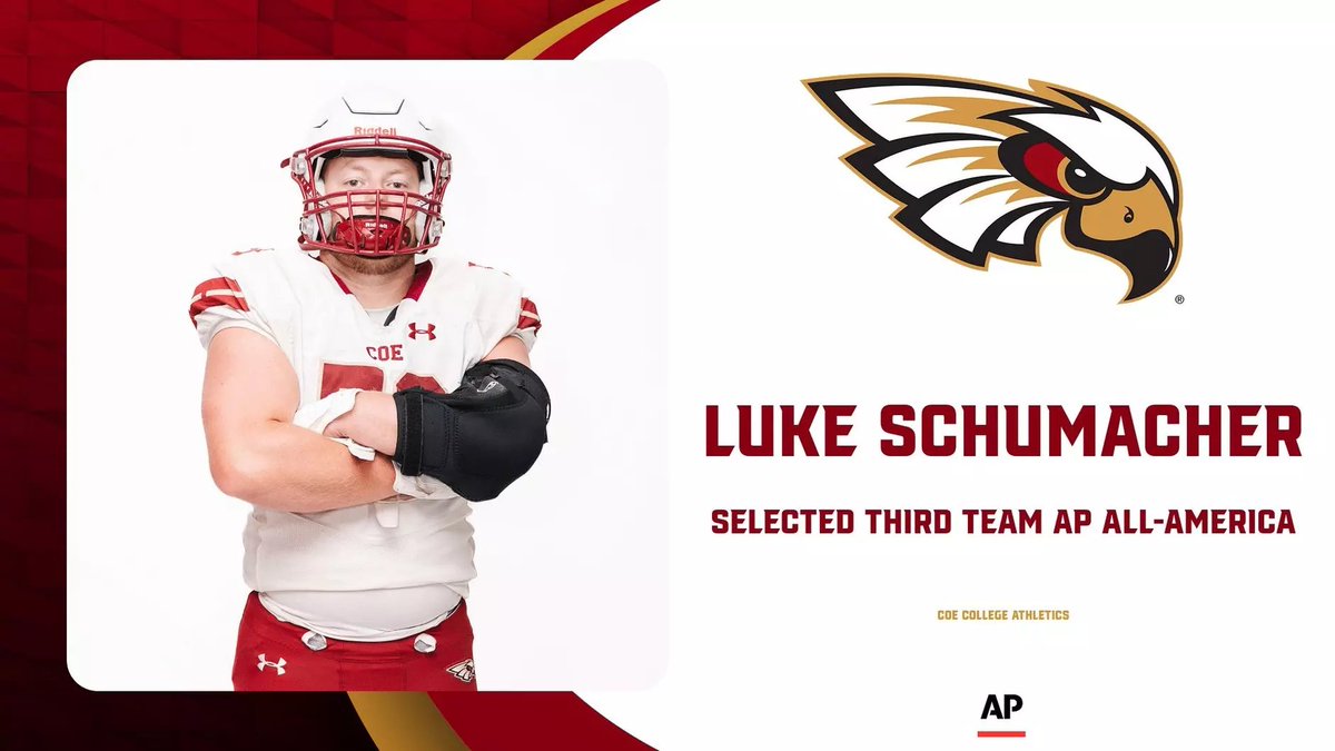 Luke Schumacher selected third team AP All-America.

<a href="/KohawksFootball/">Coe College Football</a> <a href="/AP/">The Associated Press</a>
📰tinyurl.com/54vmvamc 

#KohawkNation