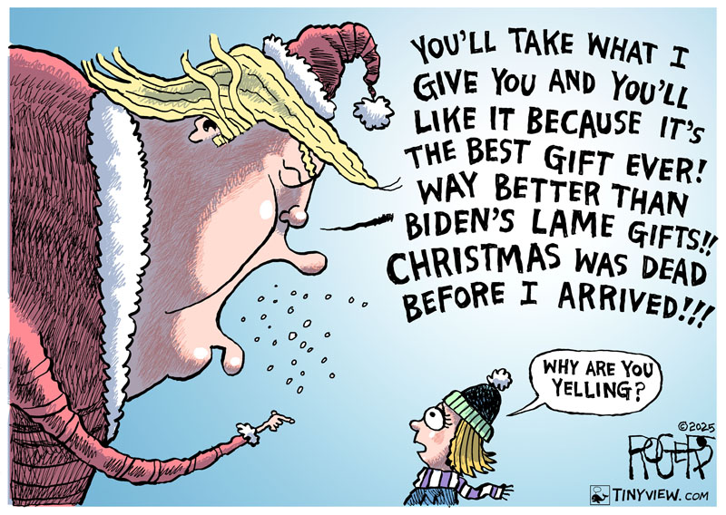 Trump gave a primetime speech to the nation on Wednesday night aimed at addressing the economy but it was more of an angry rant of lies and toxic hate. He is the one responsible for the economy. Why was he yelling at us? #Trump #speech #economy #Christmas #Santa <a href="/TinyviewComics/">Tinyview Comics</a>