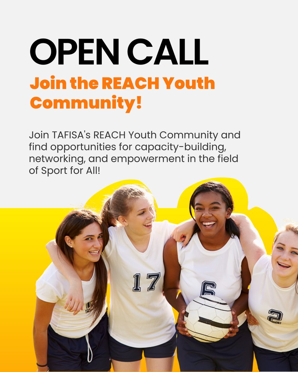 TafisaOffice's tweet image. Opportunity Alert: Join TAFISA's REACH Youth Community

Are you a young professional passionate about Sport for All? This is your chance to build leadership skills and join a global network of changemakers.

👉 Register your interest: docs.google.com/forms/d/1bBe8t…

#SportForAll #REACH