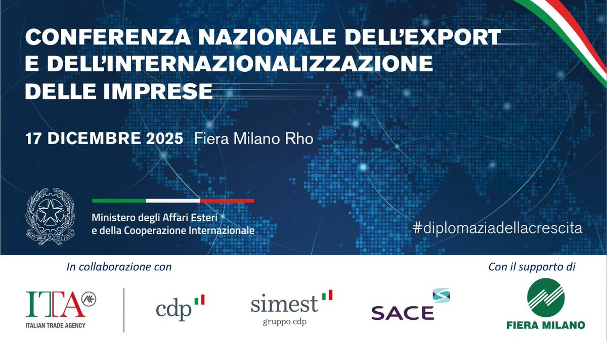 Tajani e Lollobrigida a Fiera Milano per la  terza Conferenza Nazionale dell’Export. Presenti più di 1800 imprese,  previsti 1500 incontri “BtoA – Business to Ambassadors” esteri.it/it/sala_stampa…