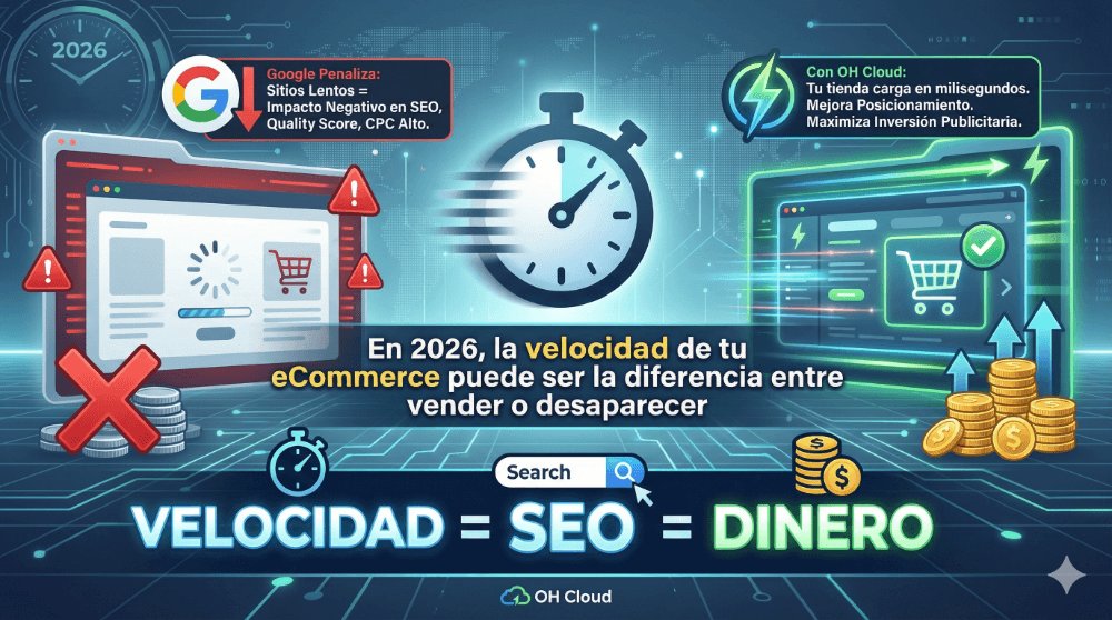 ⏱️ En 2026, la velocidad de tu eCommerce no es un lujo: es dinero. Google penaliza lo lento. Con OH Cloud tu sitio carga en milisegundos y mejora tu SEO y CPC. #eCommerce #SEO #Cloud #OHDigitalAgency