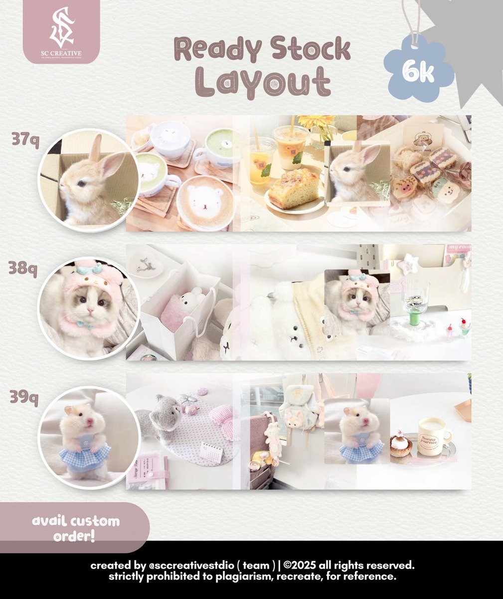 SCCREATIVEarts's tweet image. help retweet? thank u 💗
haloo, aku ada layout ready stock coqquete wonyoung, ada juga layout cute cute kelinci, hamster &amp;amp; kucing 🐈

☎️ jemput layoutnya di wa @sccreativestdio 
#zonauang #zonaba