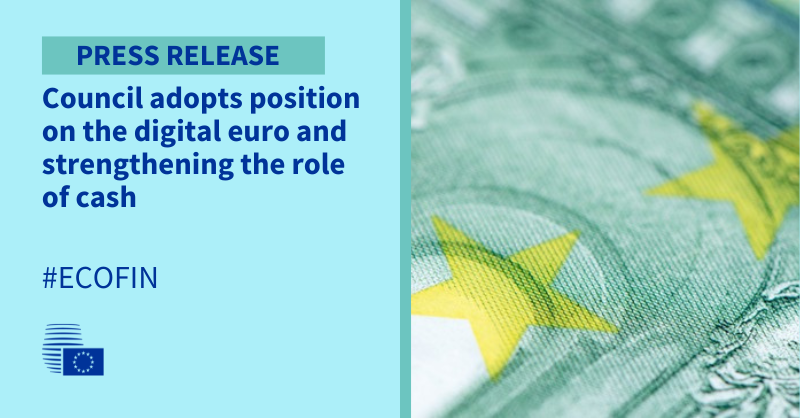 EUCouncilPress's tweet image. The Council has just adopted its position on the introduction of the #DigitalEuro and measures to strengthen the legal tender of cash.

This will allow negotiations with the @Europarl_EN to begin.

Press release 👇
link.europa.eu/ycfr6v
