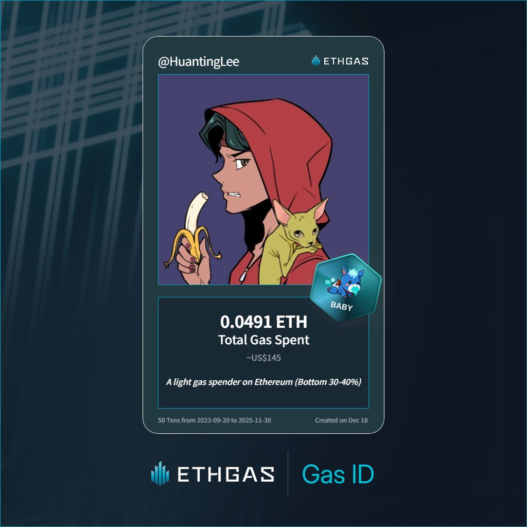 Just unlocked my Gas ID via ETHGas 🪪

I'm a Baby Jack with 0.0491 ETH spent on gas since Beacon Chain - now fueling my climb to the Gasless Future and earned 12 Beans already. 

Reveal yours at ethgas.com/community/gas-…