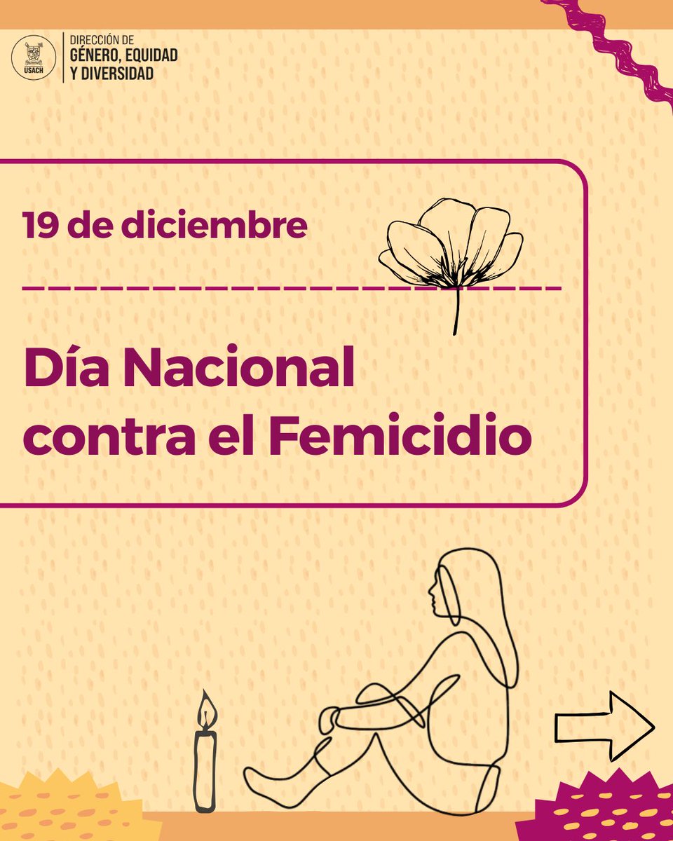 UsachGenero's tweet photo. ⚠️ Cada 19 de diciembre, Chile conmemora el Día Nacional contra el Femicidio, una fecha que recuerda a las víctimas, mujeres sobrevivientes y sus familias, y refuerza el compromiso político e institucional para prevenir y erradicar esta violencia https://t.co/tz8YoZ6kFW