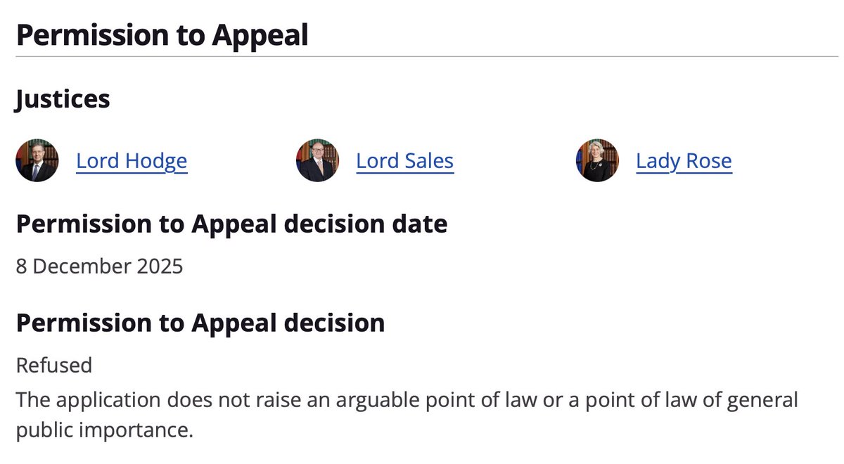 BSV claims appeal to the Supreme Court of the UK has been denied. For some reason the case search still does not show this status. 
supremecourt.uk/cases/uksc-202…
