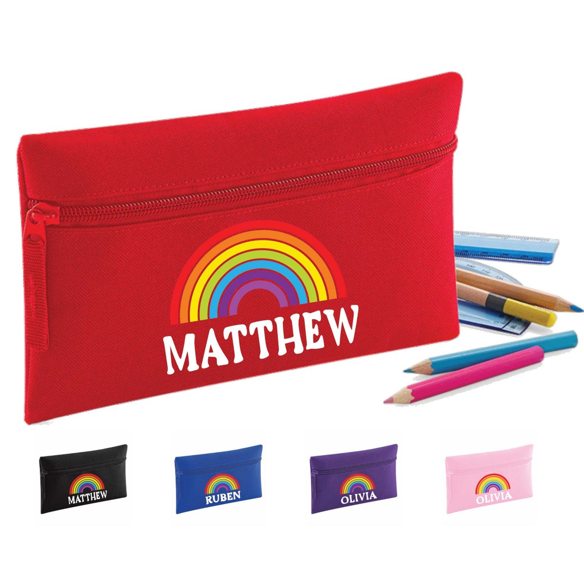 Clever_Gifts's tweet image. Personalised Pencil Case, Rainbow Design, Multiple Colours Available. Back to school gift. tuppu.net/a02d0b0d  #SchoolGift