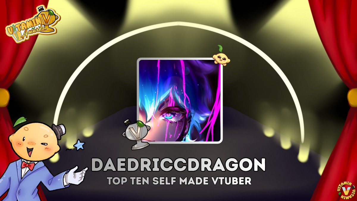 BigPapaLemonTTV's tweet image. ITS TIME TO ANNOUNCE THE TOP TEN FOR EACH CATEGORY! The Vitamin V - Vtuber Awards are so close~ The form will go live in a few hours!

NEXT IS SELF MADE VTUBER! Bare with me! Theres a lot to cover~ 🧵

- @DaedriccDragon 
- @XOxiliyo