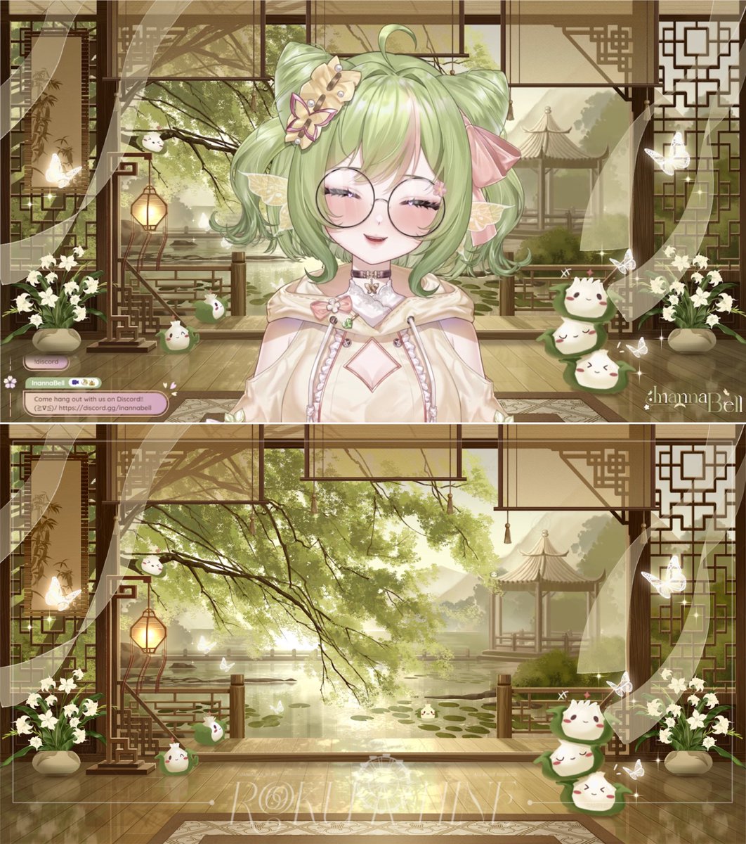 RokuNines's tweet image. A warm, cozy Chinese-inspired room for @inannabellvt 🍃🏮

Soft green tones, a window overlooking the river, gazebo, and mountains

Peaceful, elegant, hope you enjoy with my work 🥺💚