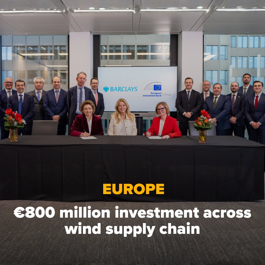 We signed our first-ever renewable energy partnership with @Barclays to unlock €800m for Europes wind supply chain. This partnership will ease financing bottlenecks, mobilise private capital, clean-tech resilience and energy security across