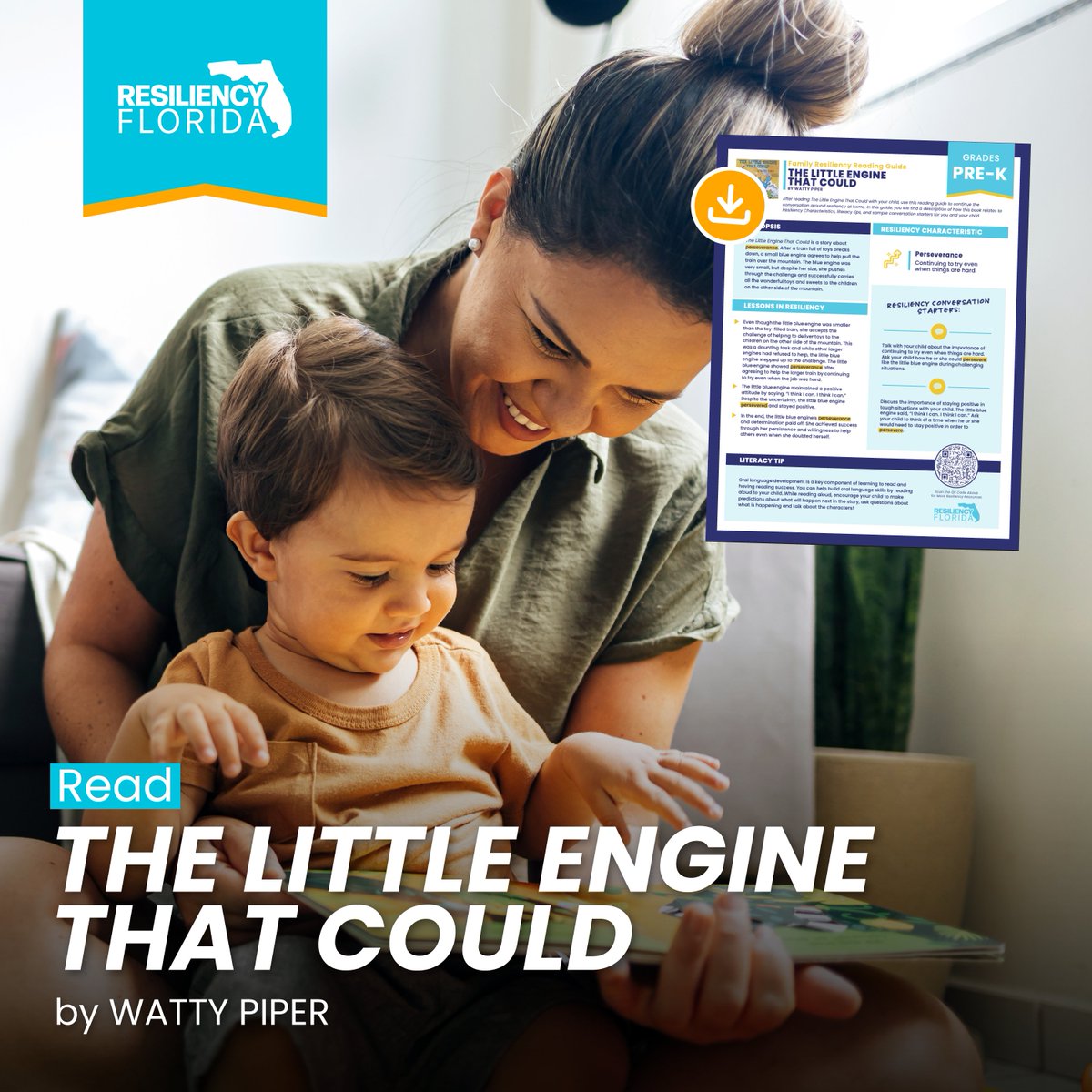 The Little Engine That Could by Watty Piper is a Pre-K text that teaches perseverance, one of Resiliency Florida Characteristics. After reading with your child, talk about what it means to keep trying, and show them examples from the text.

Download the Family Resiliency Reading
