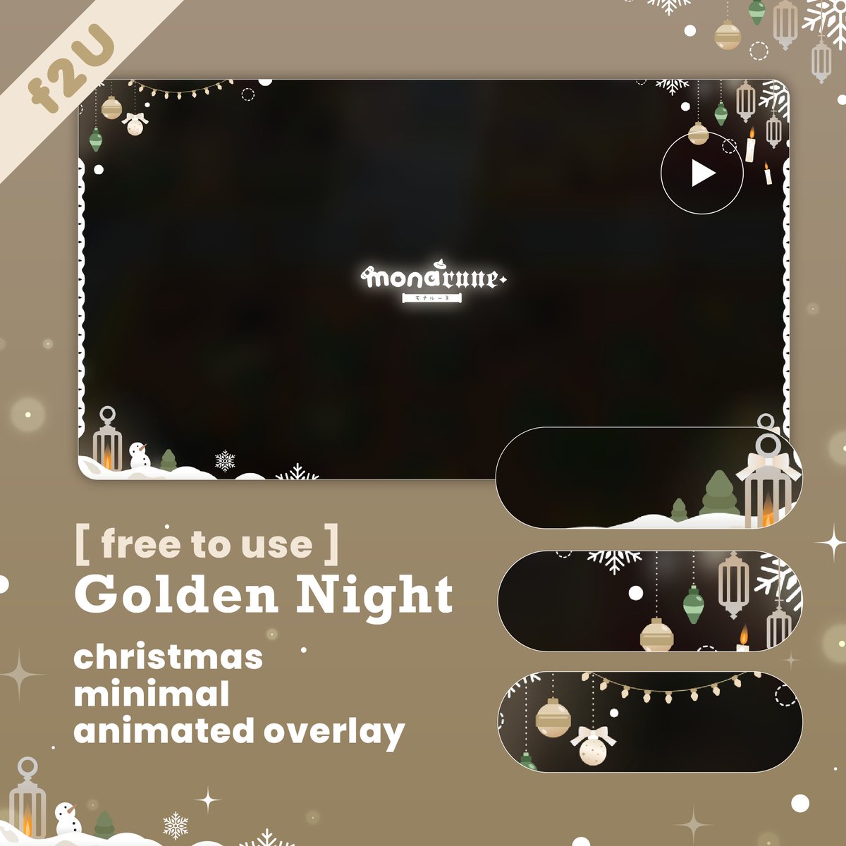 himonarune's tweet image. 🎄 [ Free to Use ] 🎄

Hi Hi! Sorry for not often update my thread or post for a longtime. I'll try update more after this 🥹 

and the Christmas is near! let me give you 
the F2U minimal animated overlay for it
in the [ Golden Night ] theme❄️⛄️

DL link below 👇
Hope you enjoy…