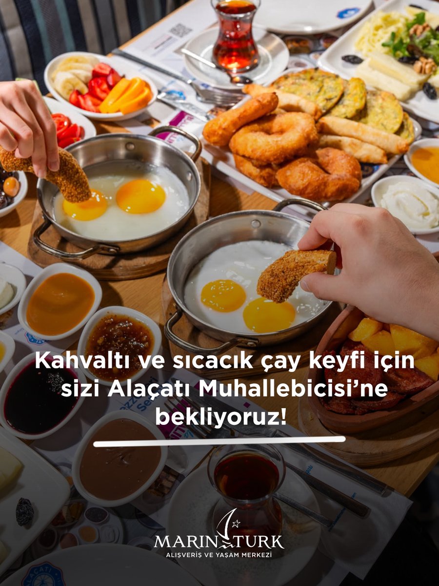 MarinTurk AVM’nin eşsiz manzarasında kahvaltı ve sıcacık çay keyfi için sizi Alaçatı Muhallebicisi’ne bekliyoruz! ☕🌊🍽️
Gününüzü güzelleştiren lezzetler MarinTurk Alışveriş ve Yaşam Merkezi’nde.

#MarinTurkAVM #marinturkteyiz #reklam