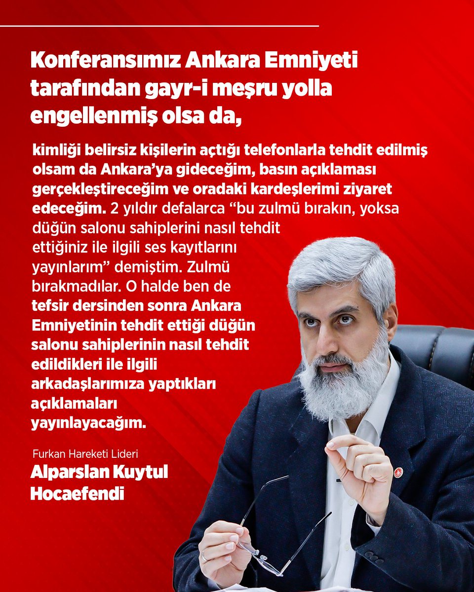 2 yıldır defalarca “bu zulmü bırakın, yoksa düğün salonu sahiplerini nasıl tehdit ettiğiniz ile ilgili ses kayıtlarını yayınlarım” demiştim. Zulmü bırakmadılar. O halde ben de tefsir dersinden sonra Ankara Emniyetinin tehdit ettiği düğün salonu sahiplerinin nasıl tehdit