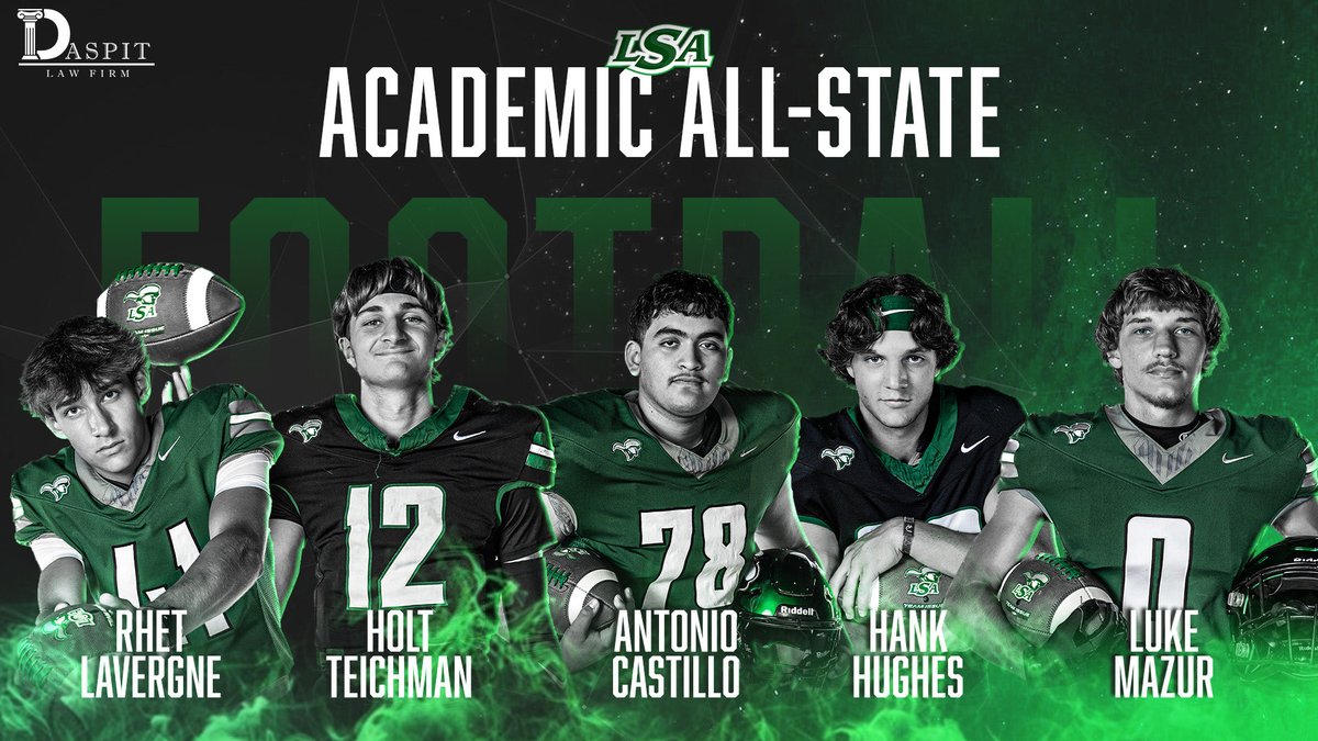 lsaathl's tweet photo. Congrats to our TAPPS Division II Football Academic All State honorees:
Hank Hughes
Holt Teichman
Antonio Castillo
Rhet Lavergne
Luke Mazur
#SouthPride #uncomMEN https://t.co/Sg6B1Z6xGS