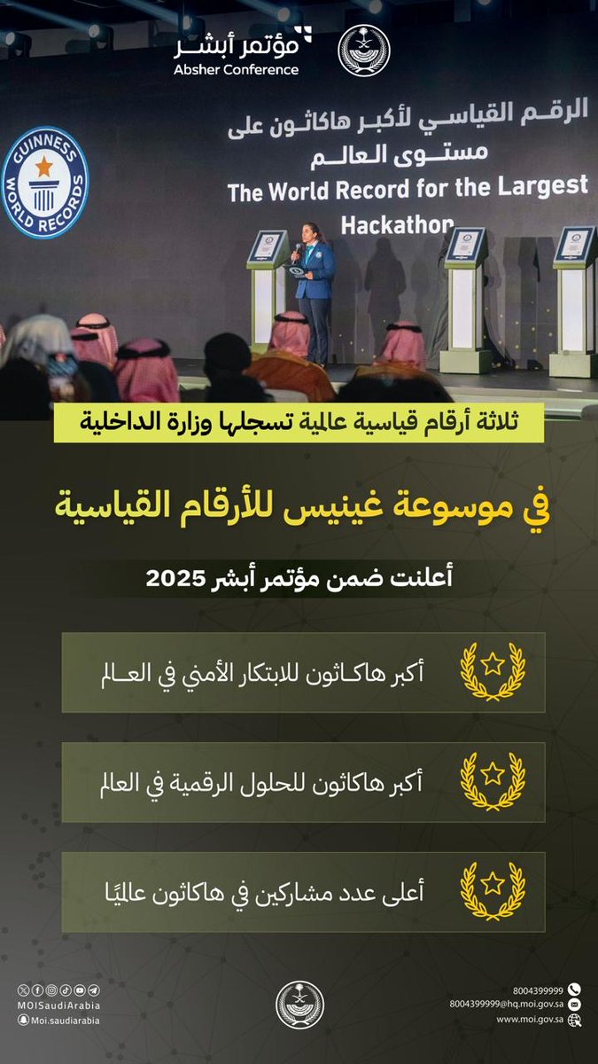 (3) أرقام عالمية تسجلها الوزارة في موسوعة غينيس للأرقام القياسية.