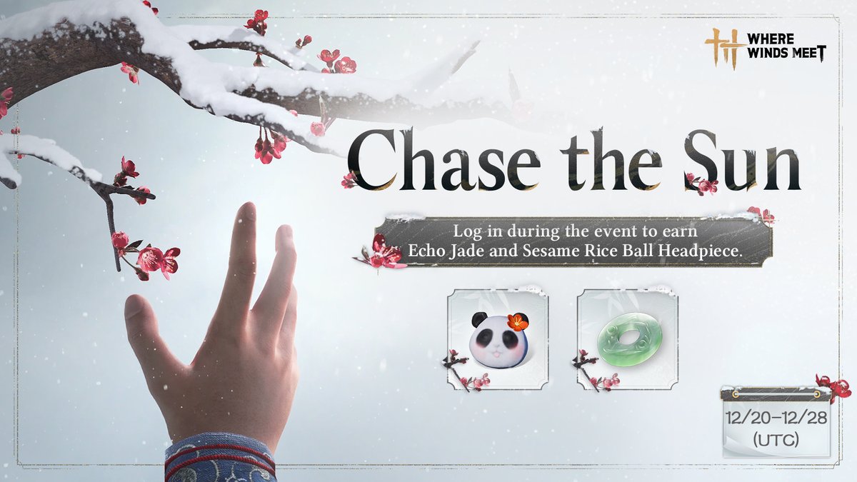 Winter Solstice Event [Chase the Sun] Now Available.

The Winter Solstice marks one of China's 24 solar terms. From this point on, the days grow longer as the warmth of the sun returns, signaling a time when hope and life begin to bloom.

Log in for any 4 days between December 20
