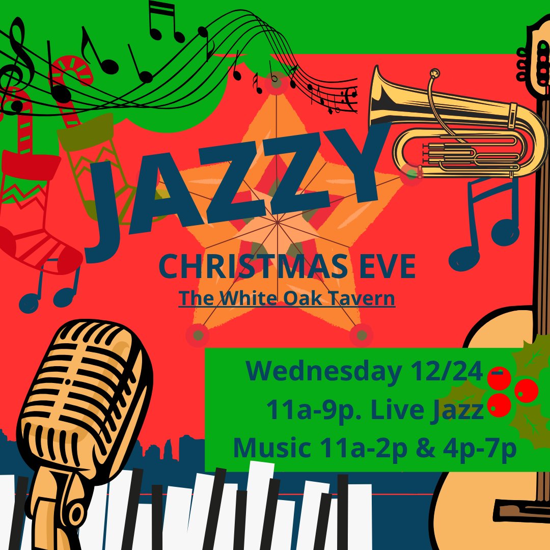 Ten.m Flats Residents: Make your Christmas Eve jazzy! 🎷 Join The White Oak Tavern this Wednesday (12/24, 11a-9p) for dining and Live Jazz (11a-2p, 4p-7p). Call 410.680.8974 to reserve your table today!

#tenmflats #christmaseve #whiteoaktavern
