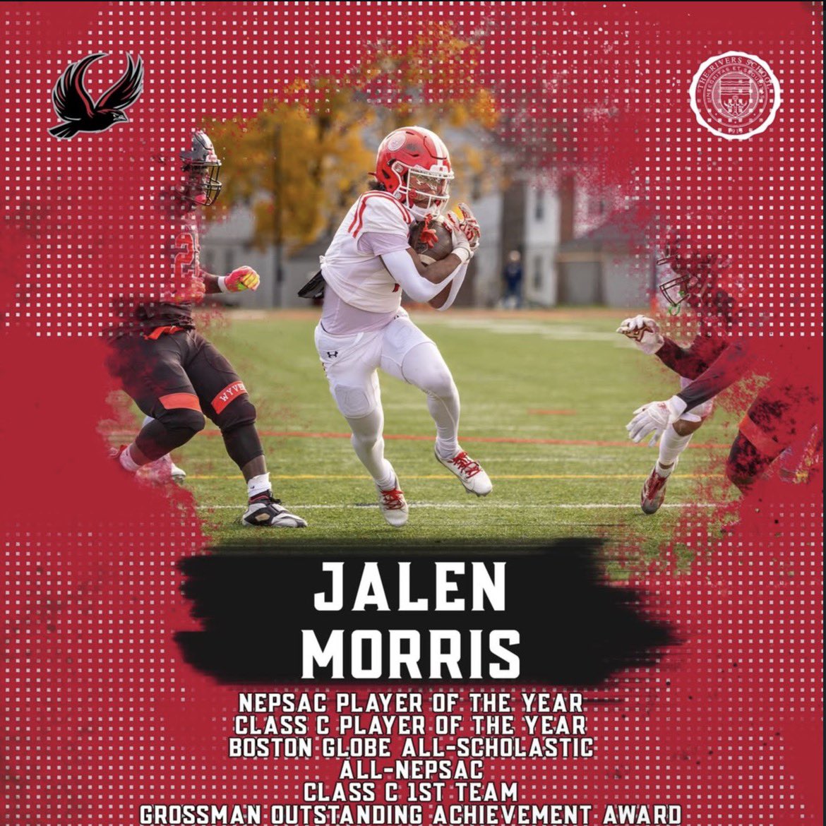 My accolades for this years season! I’m truly blessed to share a field with my guys and end out on top. #agtg 

Stats (9 GP) - 1219 YDS | 17 TDS | 7 YPC 

All NEPSAC Player of the year
All Class C Player of the year 
Boston Globe All Scholastic 
All NEPSAC 
All Class C 1st Team