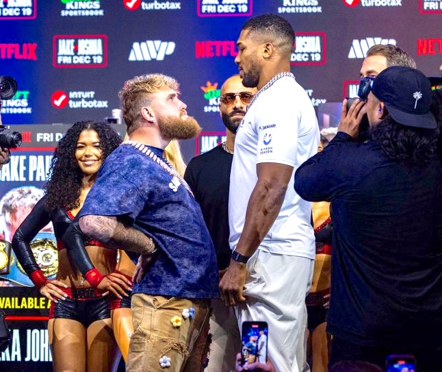 Jake Paul vs Anthony Joshua fight. Speculation that they will get between £32m and £50m each for a contest that is not expected to last long. Joshua, a pro, is 6in taller, 2st heavier has a reach of 82in as opposed to Paul with 76in. Let's hope he doesn't inflict any brain damage