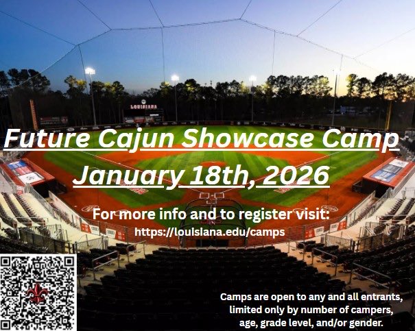 RaginCajunsBSB's tweet photo. Sign up for our Future Cajun Showcase Camp on 1/18/26 ✍️

Visit https://t.co/TENvd7hF5T for more information

#GeauxCajuns https://t.co/O2WITYFEYf