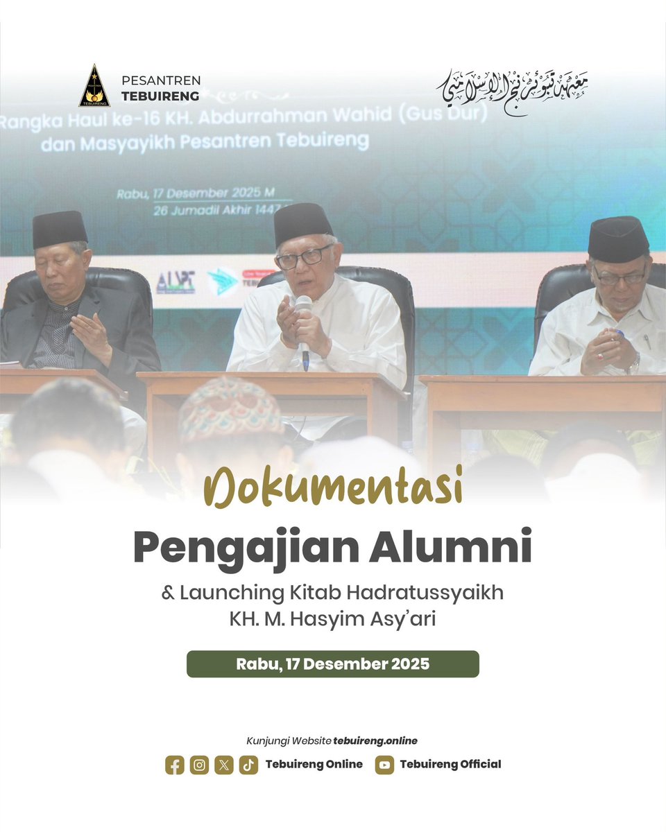 tebuirengonline's tweet photo. 📸 Dokumentasi 
.
Pengajian Alumni &amp; Launching Kitab Hadratussyaikh KH. M. Hasyim Asy’ari.
#pesantrentebuireng #haulgusdur #ke16 https://t.co/CCvkr1tsSW