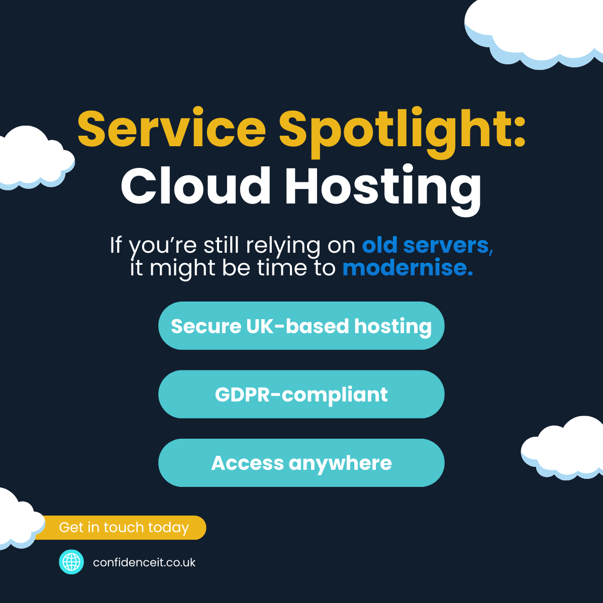 Modern cloud hosting cuts risk, boosts performance, and replaces ageing servers with secure UK-based infrastructure.

Upgrade with confidence - visit-our.link/lkJCE9n

#CloudHosting #ModerniseIT #UKBusiness