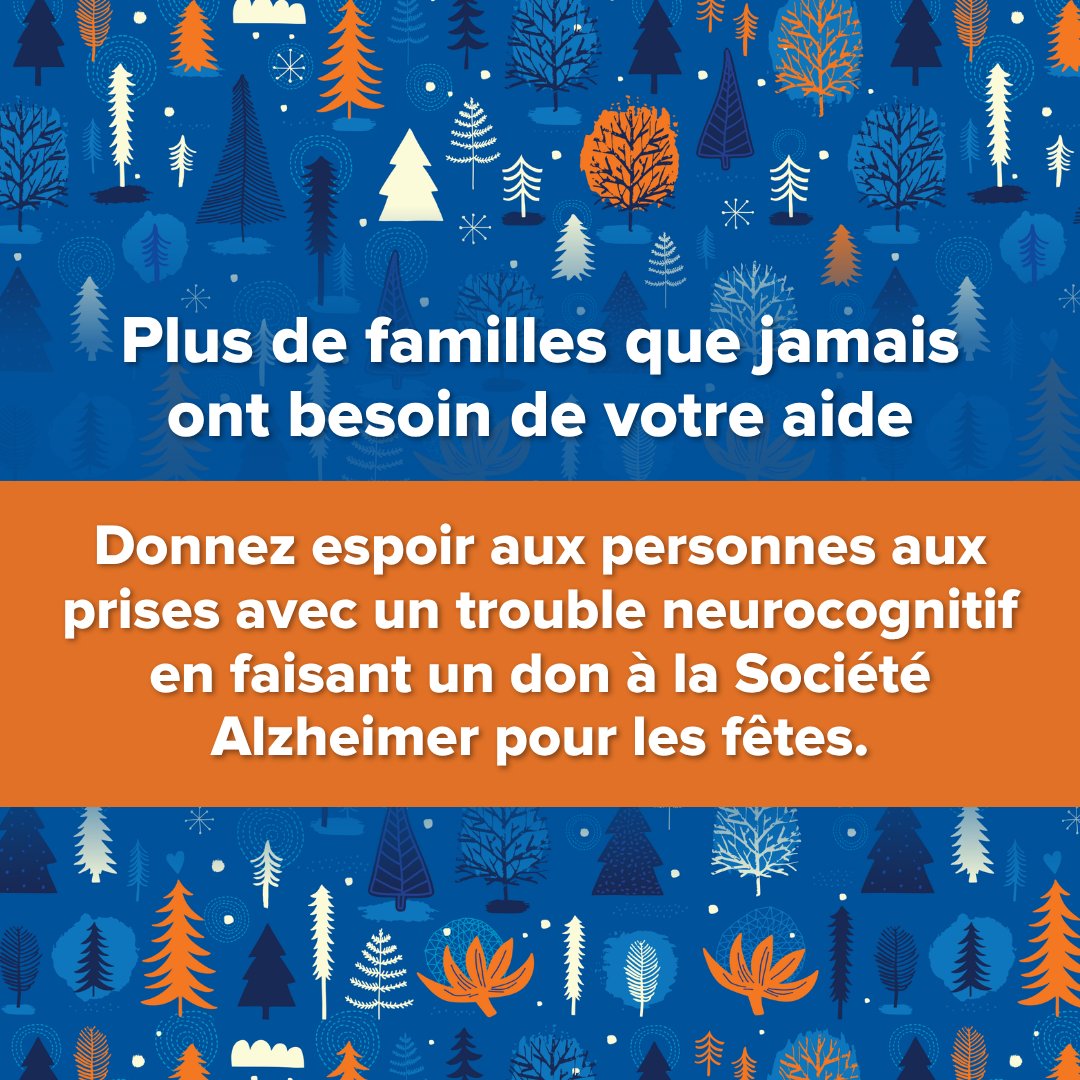 Les fêtes sont arrivées, et les familles confrontées à un trouble neurocognitif ont besoin de votre aide. Votre don aide à préserver les traditions qui comptent le plus pour elles. Offrez l'espoir aujourd'hui et illuminez encore plus la saison : bit.ly/3B9tVS5