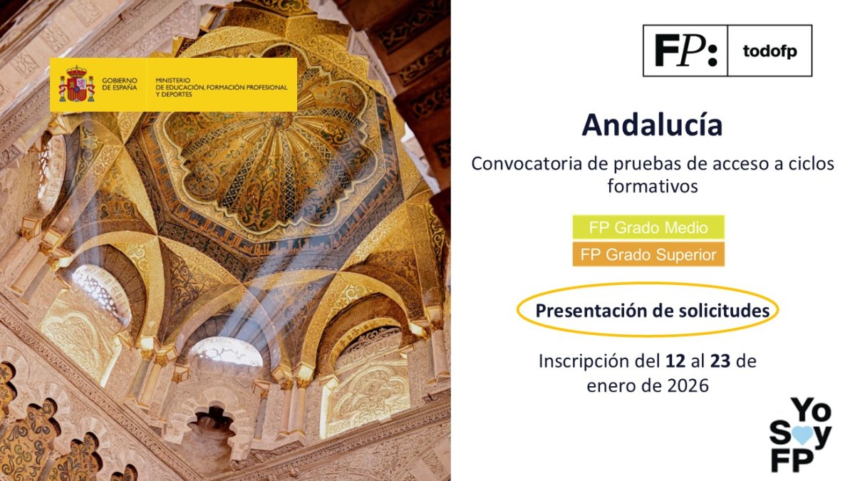 📣#FPAndalucía. Convocatoria de pruebas de acceso a ciclos formativos #TodoFP #YoSoyFP
🔴Presentación de solicitudes del 12 al 23 de enero de 2026
🔍juntadeandalucia.es/eboja/2025/230…