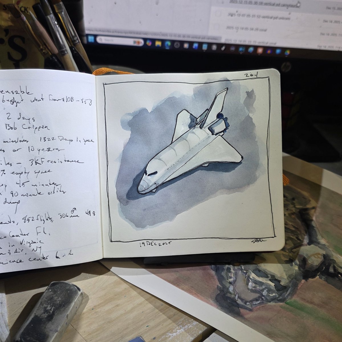 ArtisticBiker's tweet image. Here's today's space shuttle sketch from the livestream. Sketch &amp;amp; Coffee, Live! is streamed daily at 5:30am, Texas Time, at the YouTubes bit.ly/4aqtQbQ #spaceshuttle