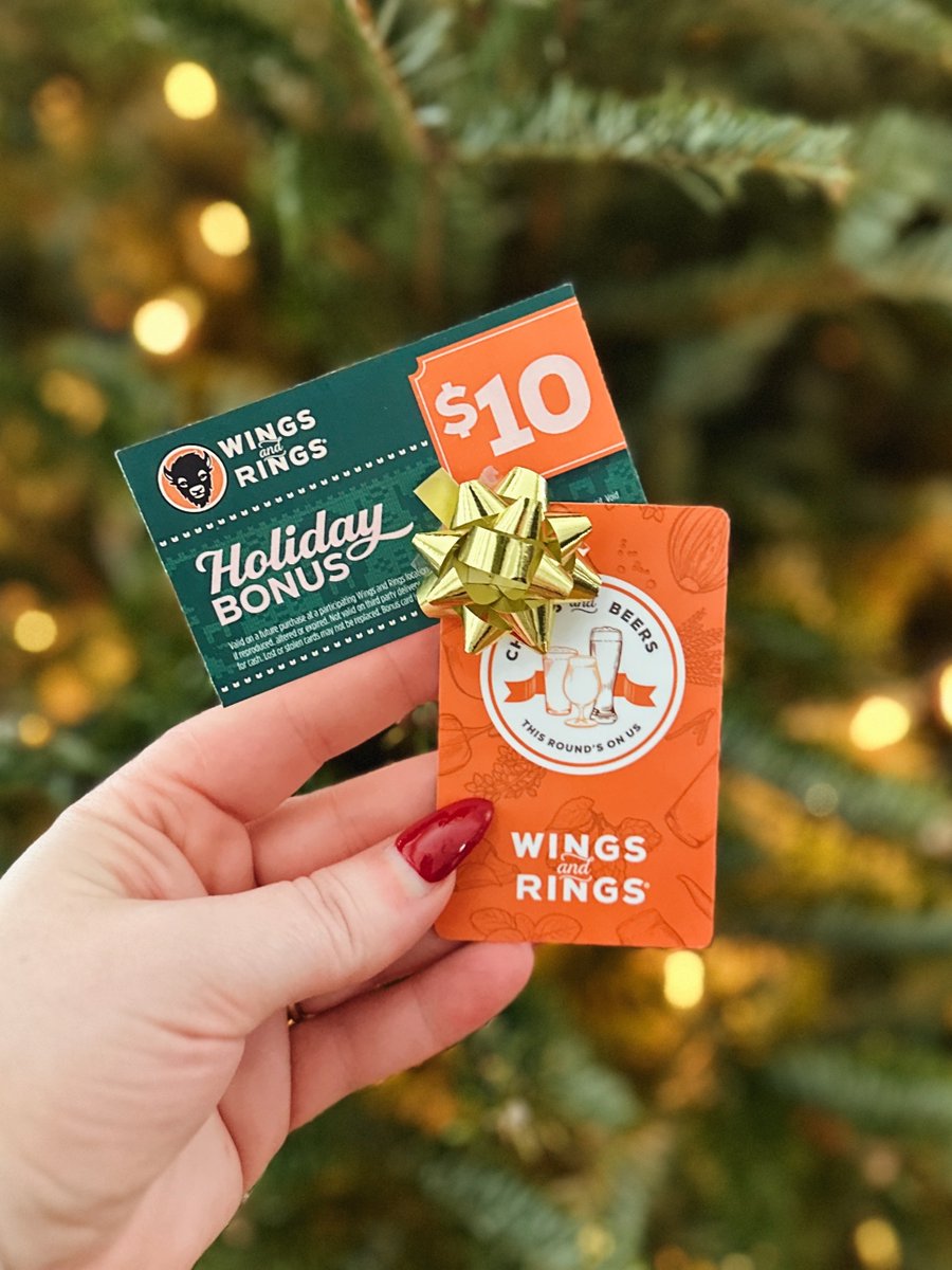 Guess who’s back and bringing extra cheer? 😉

This Friday only, buy a $25 gift card and get a $10 bonus card on us! That’s what we call a gift that keeps on winging. 🎁🍗

Valid Friday, 12/19 only. Order online: wingsandrings.com/gift-cards