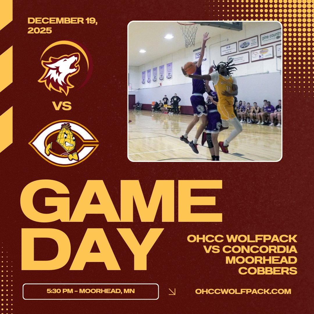 OHCC_Wolfpack's tweet photo. GAME DAY WOLFPACK!

In their last game of the 2025 year, the Men's Basketball takes on the Concordia Cobbers tonight at 5:30 pm. 

Catch the livestream here: https://t.co/aLFdNA7Skg

#GoWolfpack https://t.co/FlwkyF0Kcj
