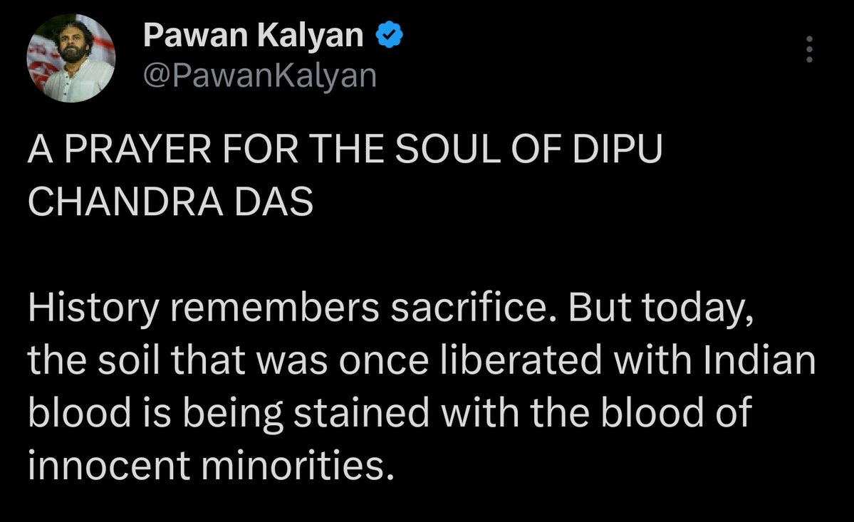 Andhra Pradesh DCM Pawan Kalyan expressed condolences for Hindu man lynched by fanatic mob in Bangladesh.