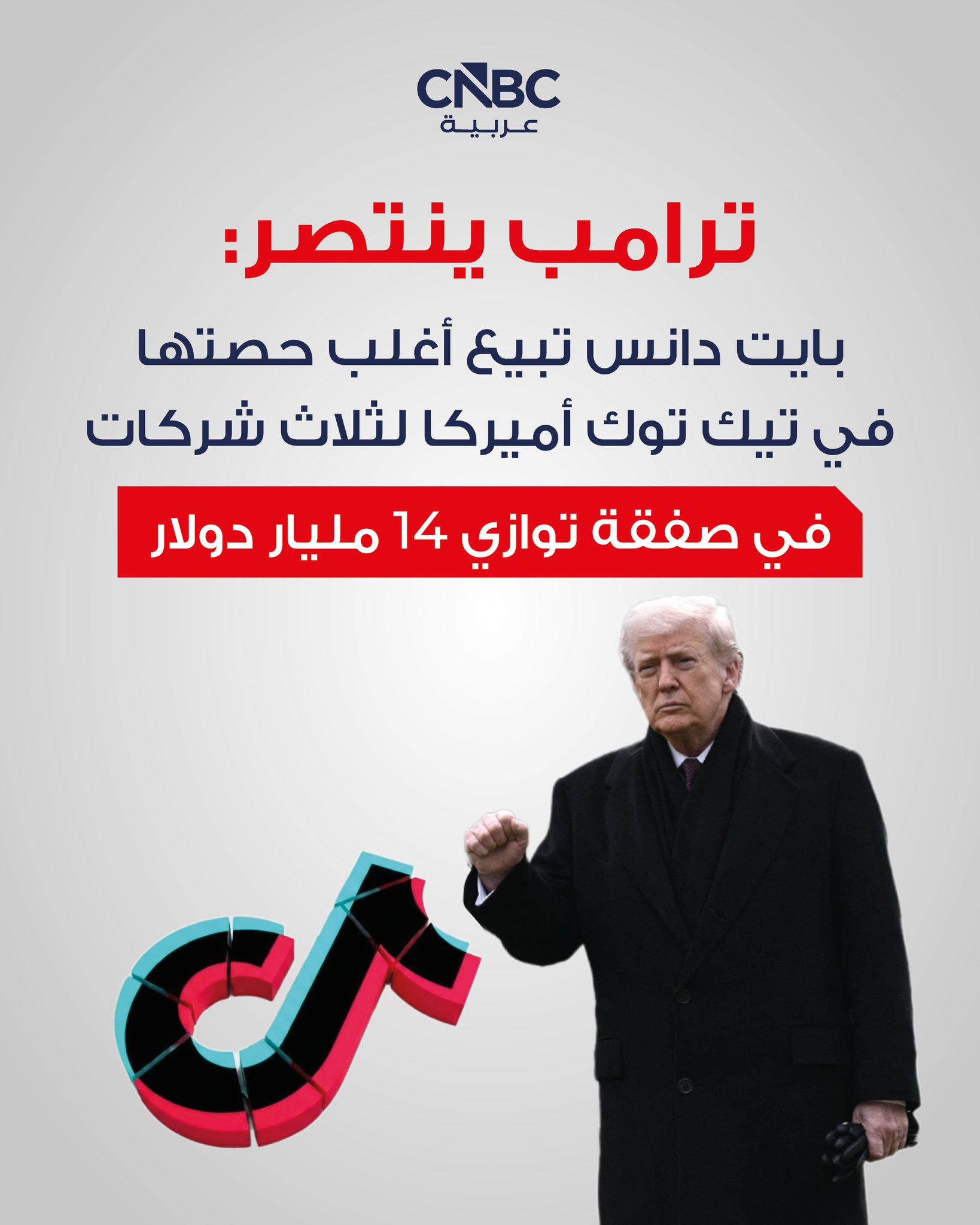 شركة بايت دانس الصينية، المالكة لتطبيق تيك توك، توقع اتفاقية لبيع أغلب حصتها في "تيك توك أميركا" لثلاث شركات في صفقة توازي 14 مليار دولار 