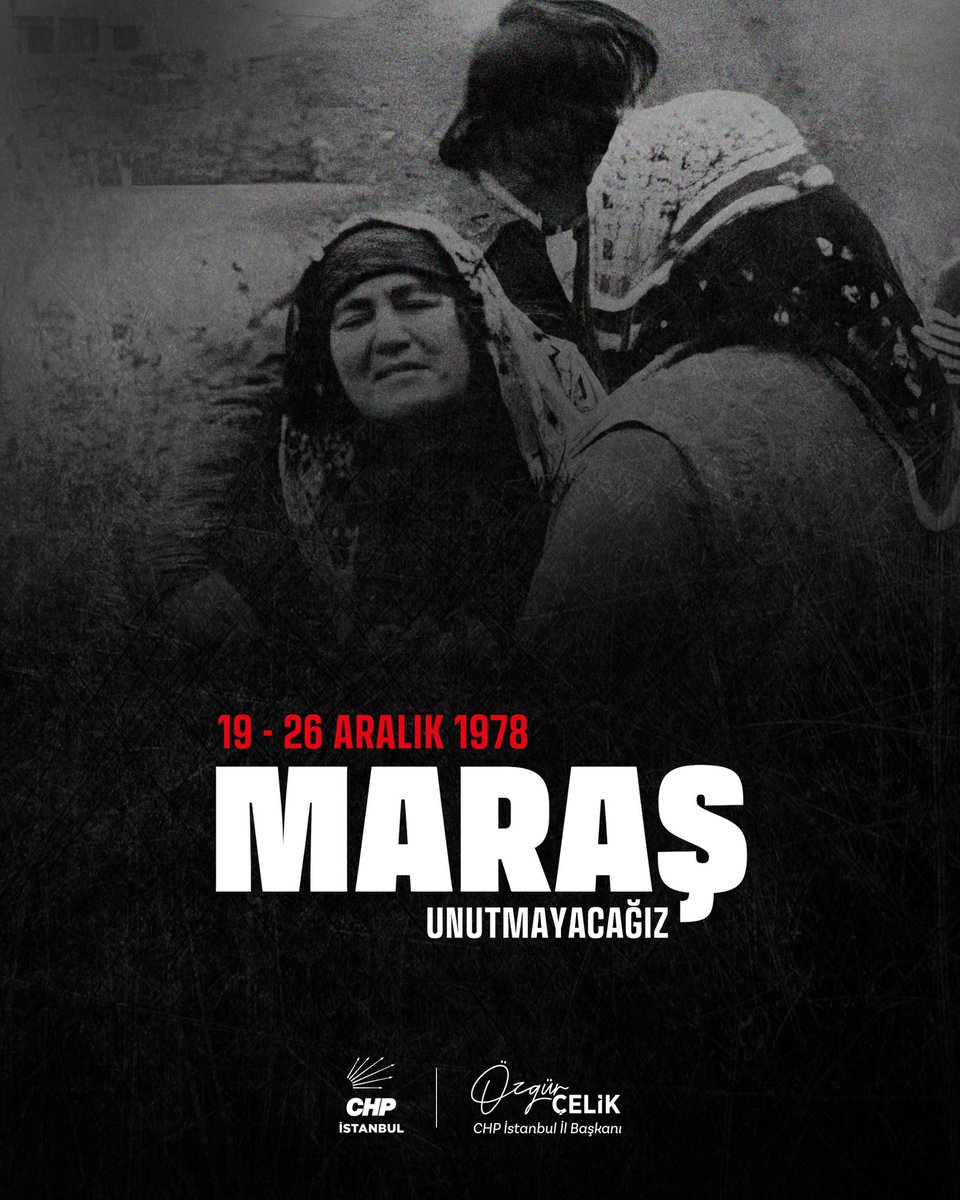 Ana karnındaki doğmamış çocukların bile zalimce öldürüldüğü Maraş katliamını tüm kalbimle lanetliyorum.

Yitip giden tüm canlarımızın anısını Türkiye'mizin her bir ferdinin güven ve barış içinde yaşayacağı günlerin mücadelesinde yaşatıyoruz.