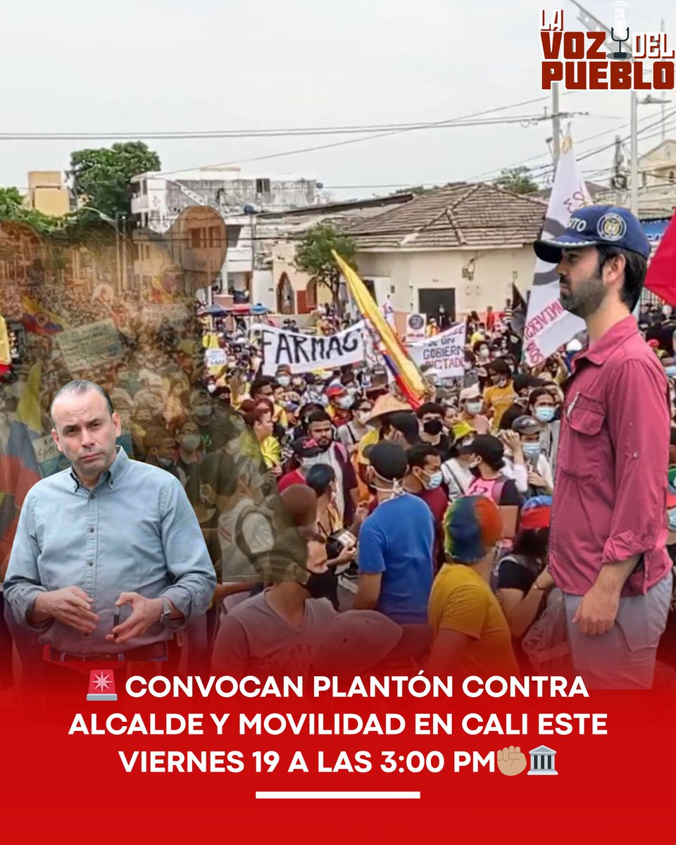 🚨 CONVOCAN PLANTÓN CONTRA ALCALDE Y MOVILIDAD EN CALI ✊🏽🏛️

Para tener en cuenta en la movilidad de este viernes 19 de diciembre, se anunció una marcha y plantón en Cali en la que ciudadanos exigirán la renuncia del alcalde Alejandro Eder y del secretario de Movilidad, Gustavo