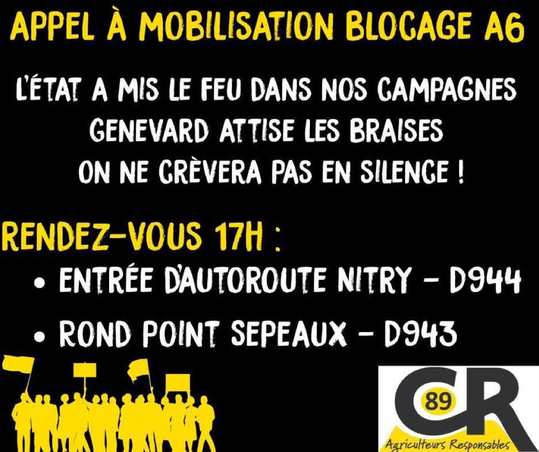 bloquonstout's tweet image. 🚨⏳ ALERTE BLOCAGE

🛣️ L’A6 sera bloquée à partir de 17h par les agriculteurs mobilisés.

La colère continue de monter, la mobilisation s’étend et la pression ne retombe pas.

🚜 Le mouvement s’amplifie.