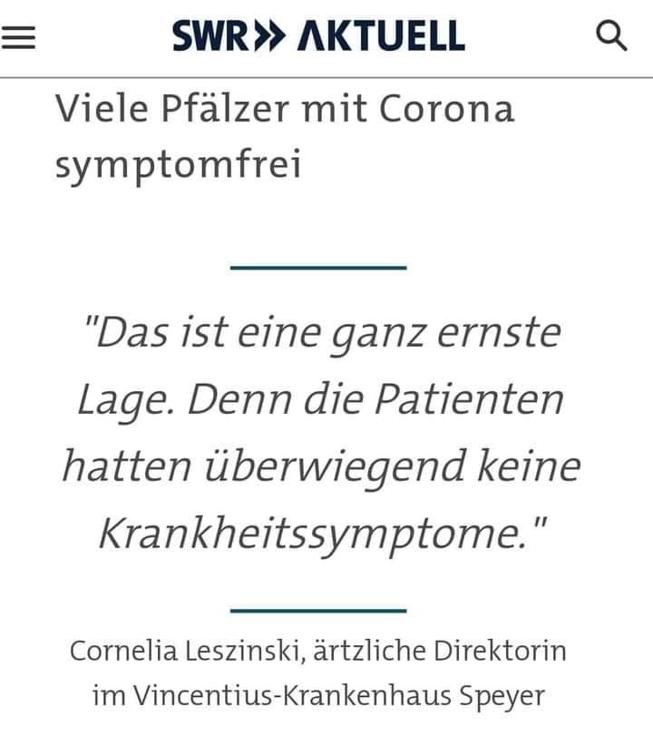 "Viele Pfälzer mit Corona symptomfrei: "Das ist eine ganz ernste Lage. Denn die Patienten hatten überwiegend keine Krankheitssymptome."

Dezember 2021 #RichtigErinnern