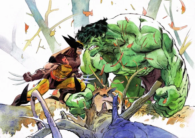 Hulk vs Wolverine! watercolors on A3 paper