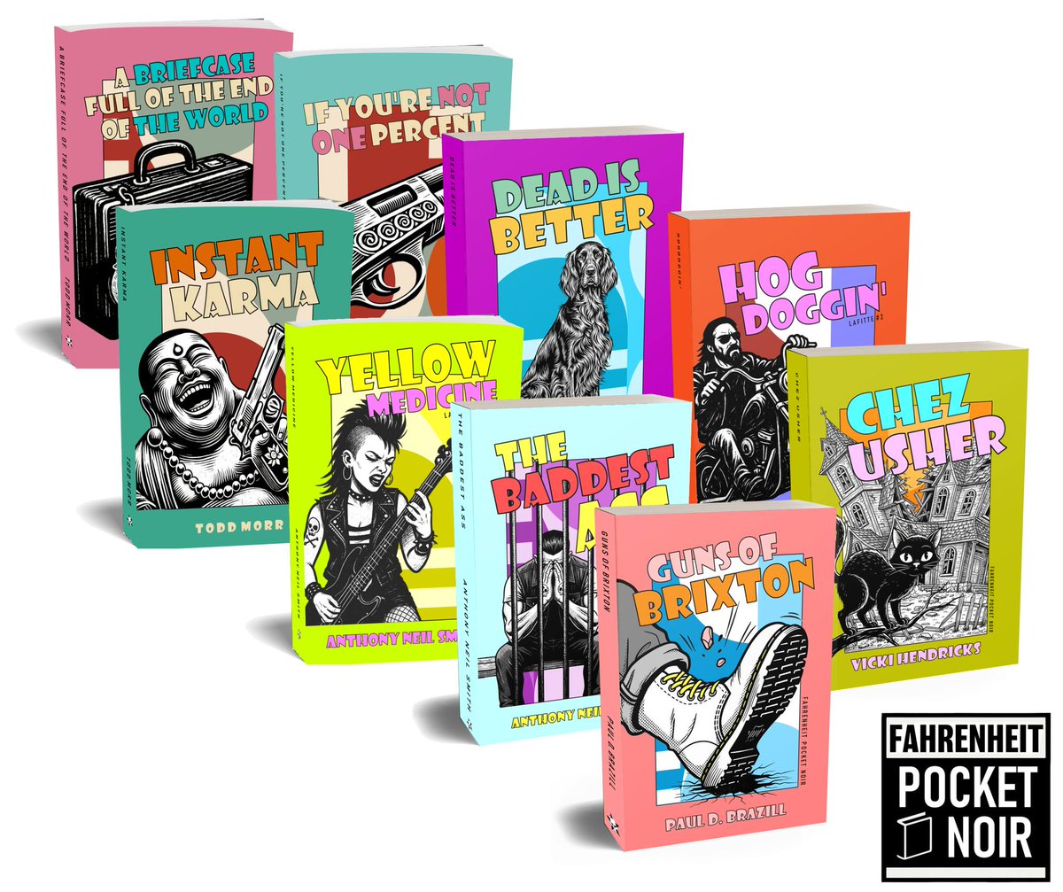 PaulBrazill's tweet photo. #xmas #books #fahrenheitpress: Fahrenheit Pocket Noir - The Perfect Xmas Stocking Fillers!, by @PaulBrazill https://t.co/P4ZLueJeRc https://t.co/dhfWGgAa5F
