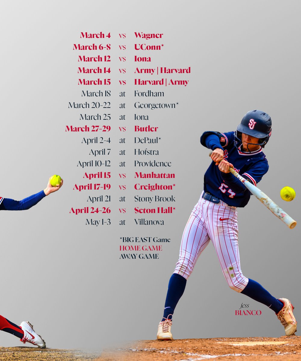 The Red Storm is ready to defend its BIG EAST Regular Season crown.  🥎👑

55 games. 19 at home. One goal. 🏆

🔗 Full schedule: bit.ly/3YDn6QE

#RedStorm | #WeAreNewYorksTeam