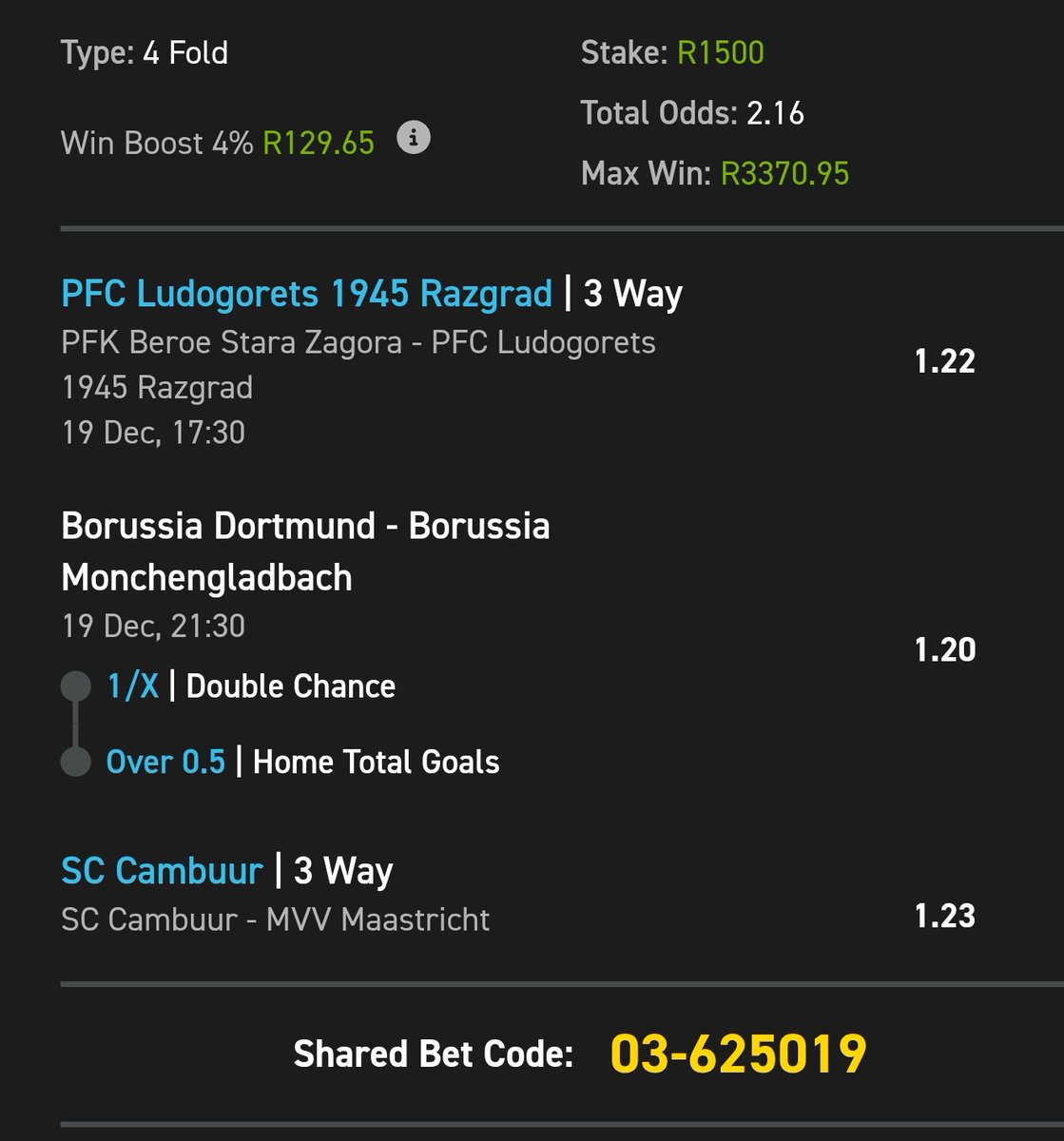 Ngamla27's tweet image. If you copy this bet, you’re guaranteed a Bonus on Saturday.

Just follow these 2 EASY steps:

1️⃣Copy my betslip: easybet.co.za/sports?bookedB…

2️⃣Place your bet of R5 or more.
🎁 The more you bet, the bigger your Bonus!

🆕 New to Easybet? Use code NGAMLA50 and get a R50 Sign Up…