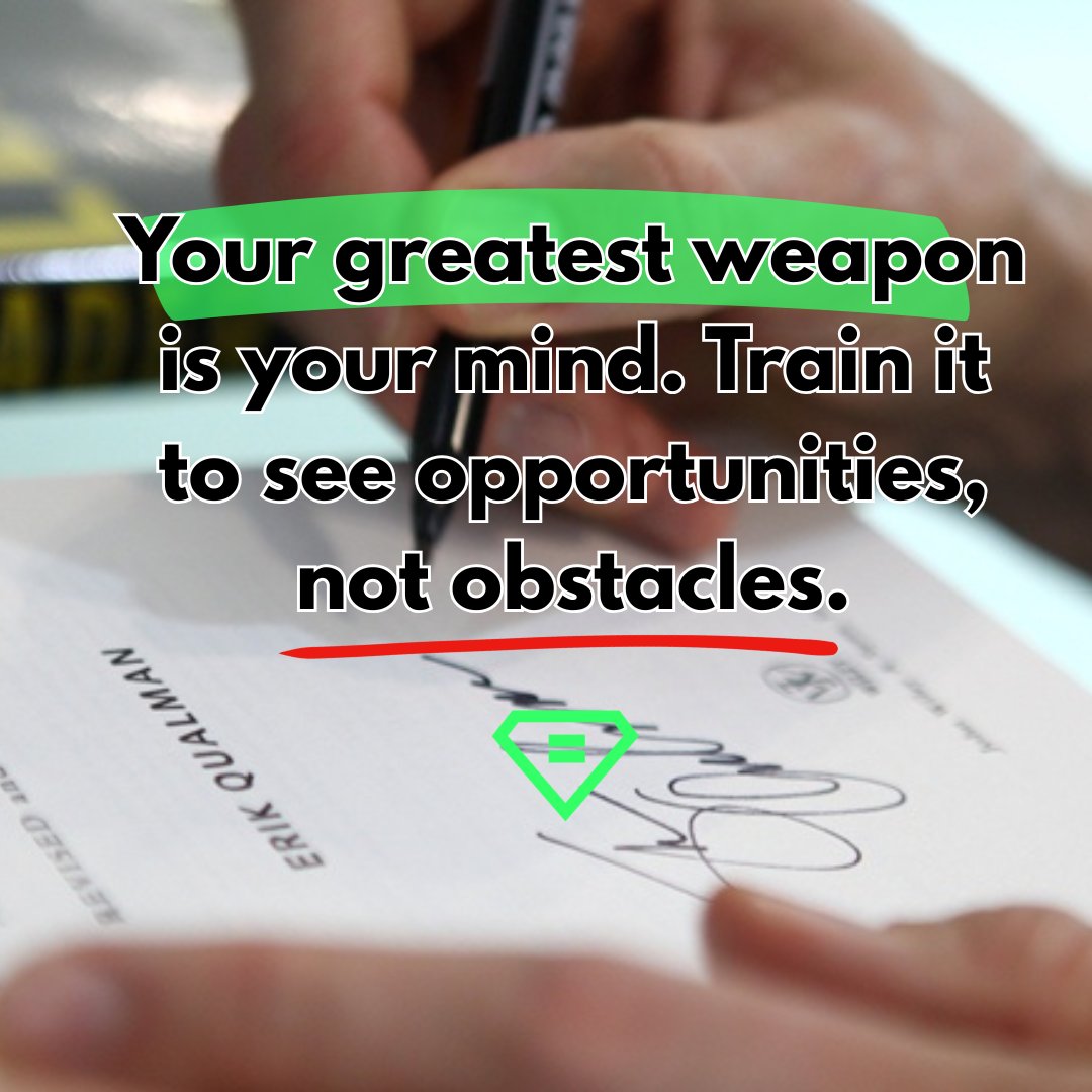 equalman's tweet photo. Your greatest weapon is your mind. When you train it to see opportunities in every situation, you become unstoppable. Every setback becomes a setup.
#Motivation #ErikQualman #SelfDevelopement https://t.co/iSlEmgH3sb