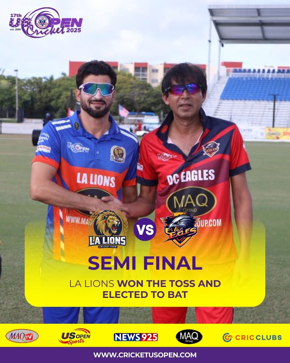 cricketusopen's tweet image. TOSS UPDATE | SEMI FINAL 1
LA Lions win the toss and elect to bat first.
Game on!

#LALions #SemiFinal1 #USOpenCricket