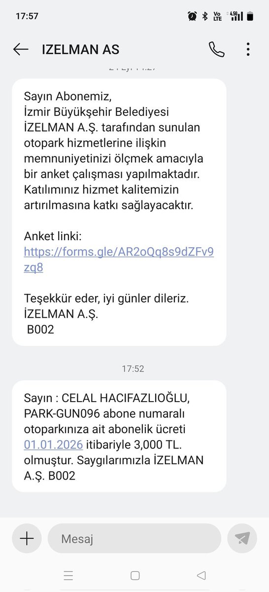 BesiktASK5335's tweet image. İzmir/Konak bölgesi atilla mahallesindeki @izelmangm a bağlı açık otopark a aylık abonelik ücreti 800 tl iken gelen msj ile 3000 tl oldugu bildirildi %350 üzerinde yapılan zam asla kabul edilemez , bu yanlışlık bir an önce düzeltilmelidir.