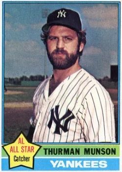 1975Topps's tweet image. Card #650 - Thurman Munson #Yankees

1976: The American League MVP had 186 hits and 105 RBIs in the regular season and collected 19 hits in the post season for the AL Champs.

On 6/15/76 Munson went 4-for-4 - including a solo homer - and drove in 3 runs: NYY 4, MIN 2. #Topps