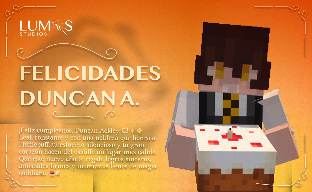 ¡Feliz cumpleaños, Duncan A. 🎉💛
Un Hufflepuff de corazón, leal, noble y siempre dispuesto a dar lo mejor de sí. Tu constancia, tu buen corazón y tu forma tan auténtica de estar para los demás te hacen alguien muy especial dentro del castillo.

Que este nuevo año venga lleno de