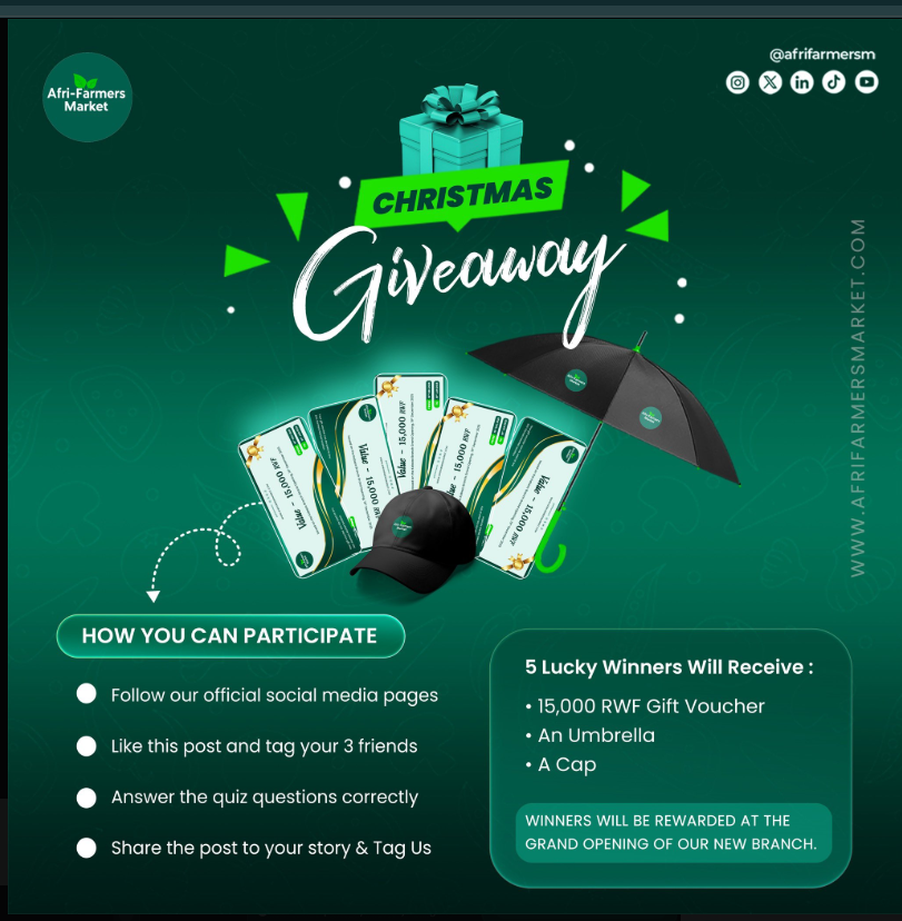 MukamaNins28293's tweet image. Winners received exciting prizes during the grand opening, highlighting Afri-Farmers Market’s commitment to supporting local farmers and strengthening Rwandan communities. 

#ChristmasGiveaway #AfriFarmersMarket #Kabeza #SupportLocalFarmers