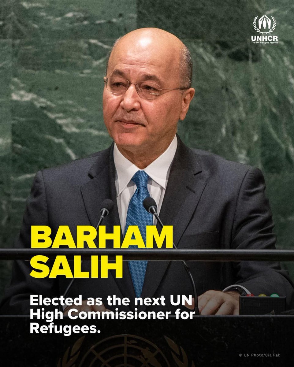 InaYarow01's tweet photo. #Congratulations Dr. Barham Salih on ur official appointment as the High Commissioner of the UNHCR.

His unique experiences &amp; compassion will bring invaluable insights to UNHCR. As a fmr Refugee and Pres of Iraq, ur commitment to uplifting #displaced individuals resonates deeply. https://t.co/QlpEiVfnNt